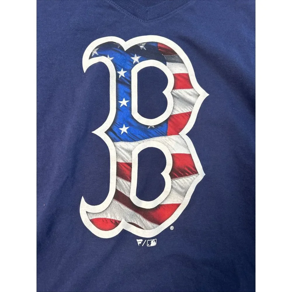 Boston Red Sox MLB V Neck Shirt Women's Size Medium American Flag USA